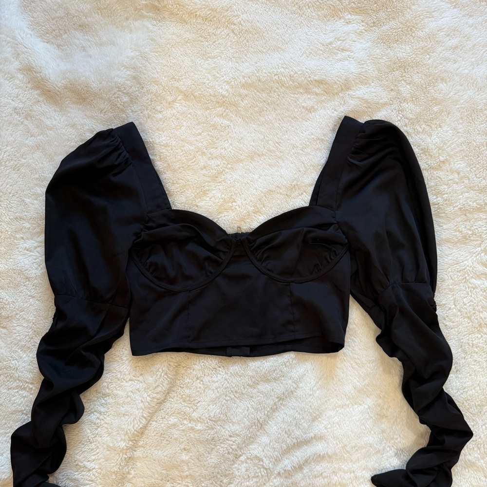 Asos Black Puff Sleeve party Crop Top